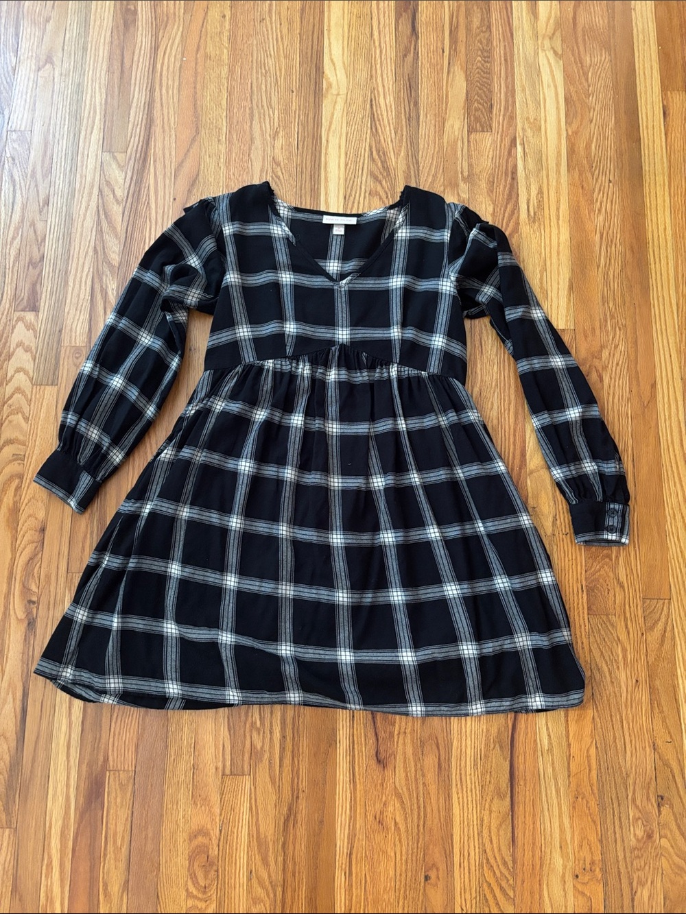 Knox Rose Black and White Plaid Long-Sleeve Dress